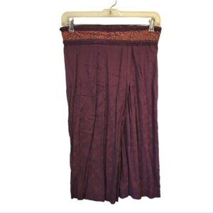 Vintage Pleated Floral Waistband Midi Skirt Purple Elastic Waist Back